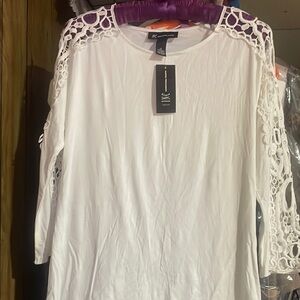 INC International Concepts White Lace Sleeve Women's Top